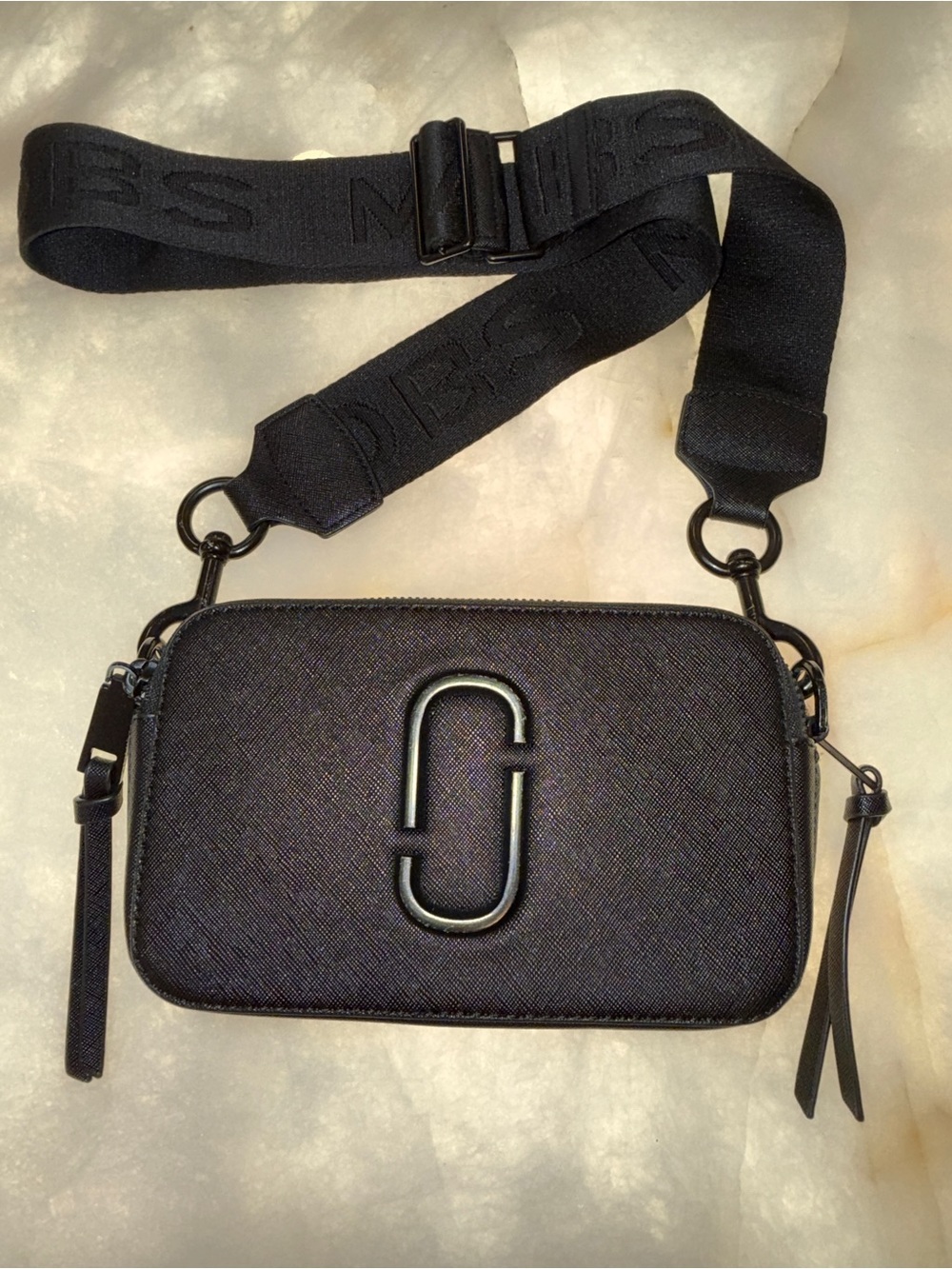 Marc Jacobs Black Snapshot Crossbody Camera Bag with Branded Webbing Strap